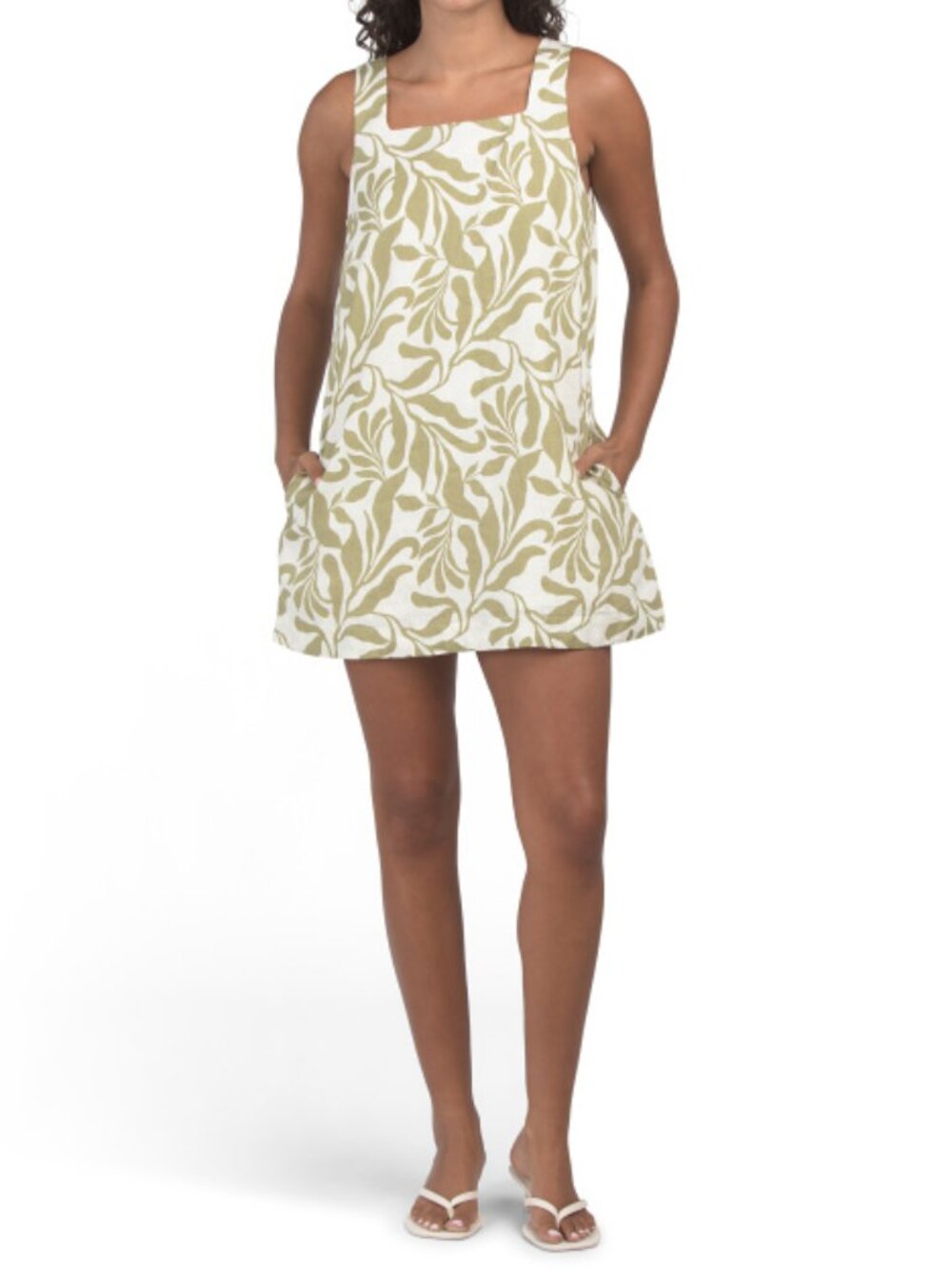 TAHARI Linen Open Back Mini Shift Dress